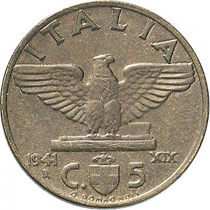 1672R 5 centesimi 1941 XIX Aquila romana 2° tipo Roma Bronzital